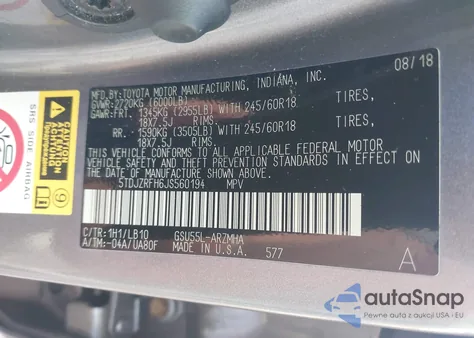 2018 Toyota Highlander Xle из США, поврежденный, VIN 5TDJZRFH6JS560194